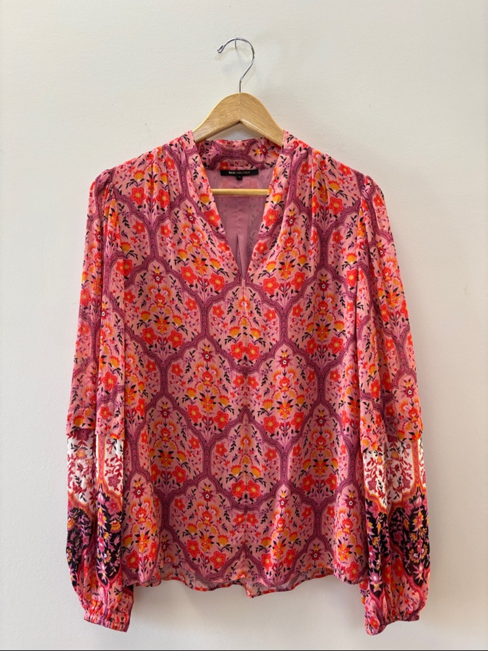 Kobi Halperin Pink Floral V-Neck Long Sleeve Blouse
